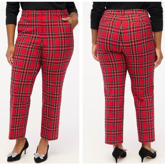 J. CREW Kallie Straight Leg Pant Stewart Tartan Black Red Plaid Sz 22 {H53} - Picture 1 of 2